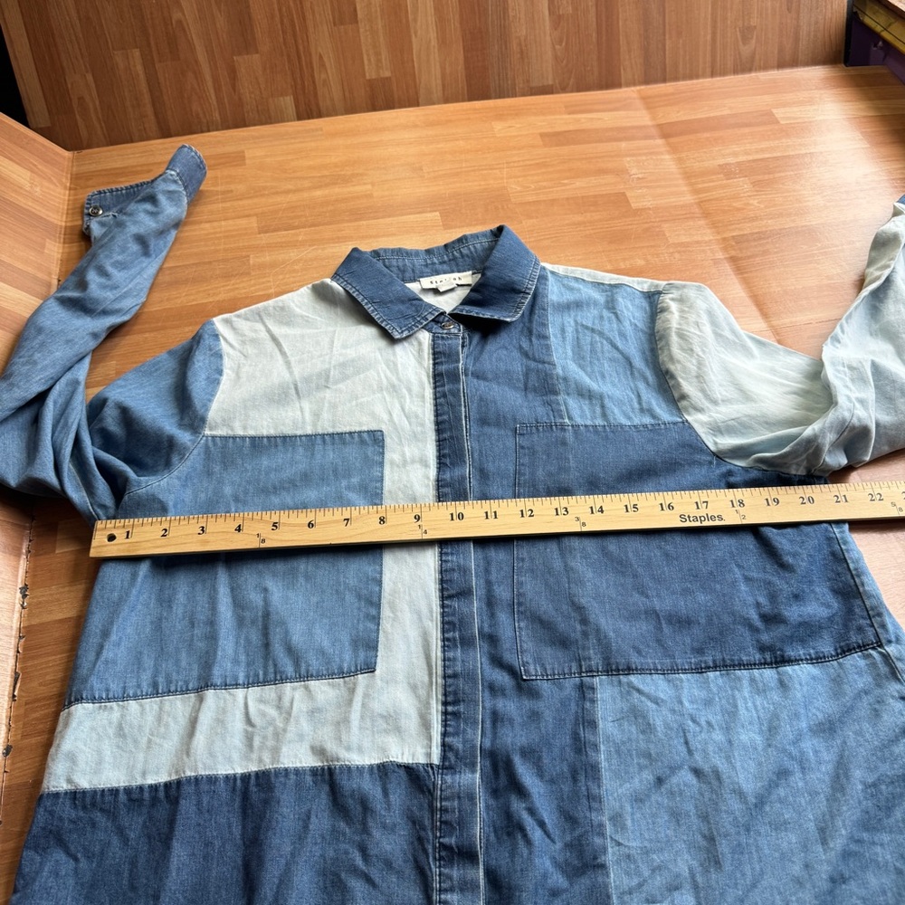 Stellah patchwork denim cotton button up blouse s… - image 5